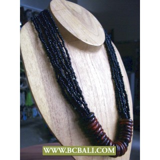 Black Beaded combain Wooden Rings Fashion Necklace